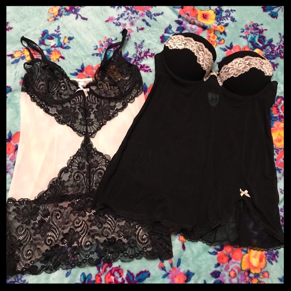 Black & White Lace Chemise & babydoll Duo - size M